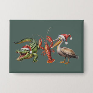 Kerstmis Alligator Pelikaan Rivierkreeft Gans Dier Button