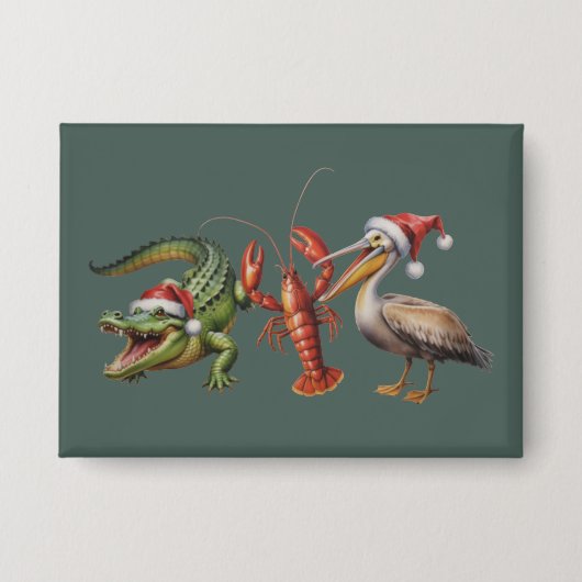 Kerstmis Alligator Pelikaan Rivierkreeft Gans Dier Button (Voorkant)