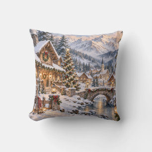 Kerstmis Alpen Dorp Winter Scene Kussen