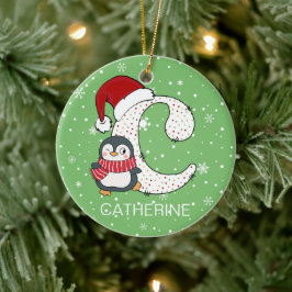Kerstmis Alphabet C Santa Hat Penguin Sneeuwvlok Keramisch Ornament