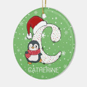 Kerstmis Alphabet C Santa Hat Penguin Sneeuwvlok Keramisch Ornament (Links)