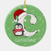 Kerstmis Alphabet C Santa Hat Penguin Sneeuwvlok Keramisch Ornament (Achterkant)