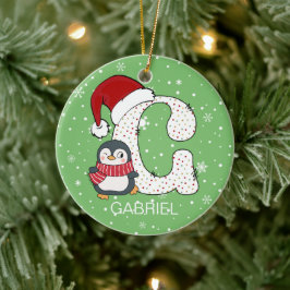 Kerstmis Alphabet G Santa Hat Penguin Sneeuwvlok Keramisch Ornament