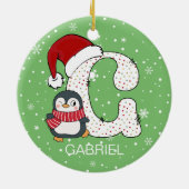 Kerstmis Alphabet G Santa Hat Penguin Sneeuwvlok Keramisch Ornament (Achterkant)