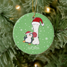 Kerstmis Alphabet I Santa Hat Penguin Sneeuwvlok Keramisch Ornament