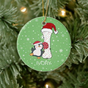 Kerstmis Alphabet I Santa Hat Penguin Sneeuwvlok Keramisch Ornament