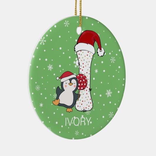 Kerstmis Alphabet I Santa Hat Penguin Sneeuwvlok Keramisch Ornament (Rechts)