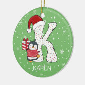Kerstmis Alphabet K Santa Hat Penguin Sneeuwvlok Keramisch Ornament (Links)
