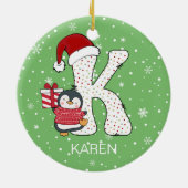Kerstmis Alphabet K Santa Hat Penguin Sneeuwvlok Keramisch Ornament (Achterkant)