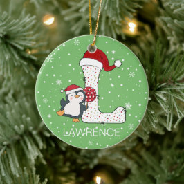 Kerstmis Alphabet L Santa Hat Penguin Sneeuwvlok Keramisch Ornament