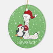Kerstmis Alphabet L Santa Hat Penguin Sneeuwvlok Keramisch Ornament (Links)