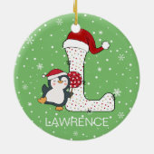Kerstmis Alphabet L Santa Hat Penguin Sneeuwvlok Keramisch Ornament (Achterkant)