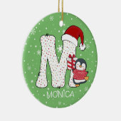 Kerstmis Alphabet M Santa Hat Penguin Sneeuwvlok Keramisch Ornament (Rechts)