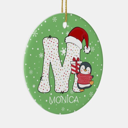 Kerstmis Alphabet M Santa Hat Penguin Sneeuwvlok Keramisch Ornament (Rechts)