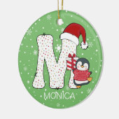 Kerstmis Alphabet M Santa Hat Penguin Sneeuwvlok Keramisch Ornament (Links)