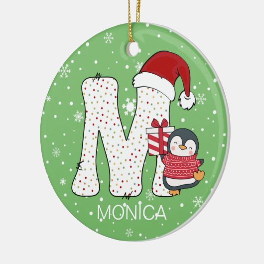 Kerstmis Alphabet M Santa Hat Penguin Sneeuwvlok Keramisch Ornament (Links)