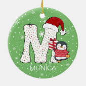 Kerstmis Alphabet M Santa Hat Penguin Sneeuwvlok Keramisch Ornament (Achterkant)