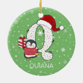 Kerstmis Alphabet Q Santa Hat Penguin Sneeuwvlok Keramisch Ornament (Achterkant)
