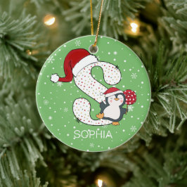 Kerstmis Alphabet S Santa Hat Penguin Sneeuwvlok Keramisch Ornament