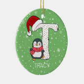 Kerstmis Alphabet T Santa Hat Penguin Sneeuwvlok Keramisch Ornament (Rechts)