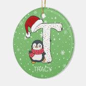 Kerstmis Alphabet T Santa Hat Penguin Sneeuwvlok Keramisch Ornament (Links)
