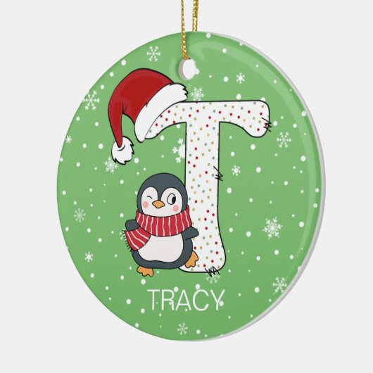 Kerstmis Alphabet T Santa Hat Penguin Sneeuwvlok Keramisch Ornament (Links)
