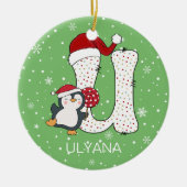 Kerstmis Alphabet U Santa Hat Penguin Sneeuwvlok Keramisch Ornament (Voorkant)