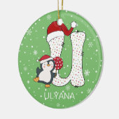 Kerstmis Alphabet U Santa Hat Penguin Sneeuwvlok Keramisch Ornament (Links)
