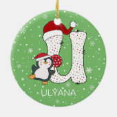 Kerstmis Alphabet U Santa Hat Penguin Sneeuwvlok Keramisch Ornament (Achterkant)