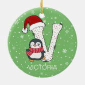 Kerstmis Alphabet V Santa Hat Penguin Sneeuwvlok Keramisch Ornament (Achterkant)