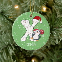 Kerstmis Alphabet X Santa Hat Pinguïn Sneeuwvlok