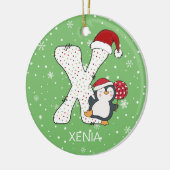 Kerstmis Alphabet X Santa Hat Pinguïn Sneeuwvlok Keramisch Ornament (Links)
