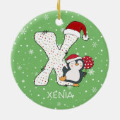 Kerstmis Alphabet X Santa Hat Pinguïn Sneeuwvlok Keramisch Ornament (Achterkant)