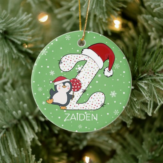 Kerstmis Alphabet Z Santa Hat Penguin Sneeuwvlok Keramisch Ornament (Boom)