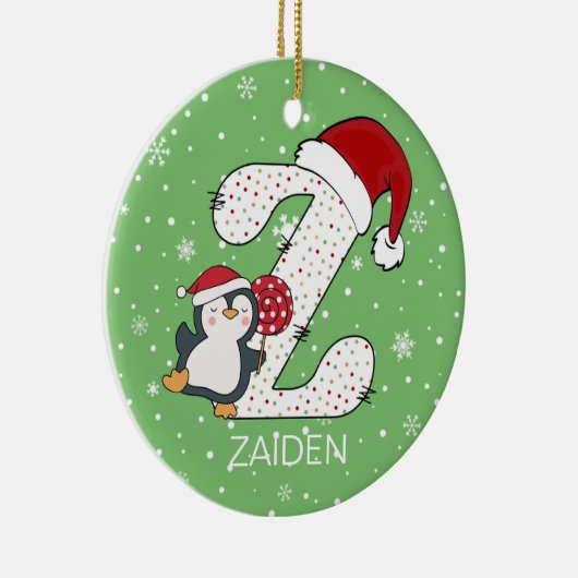 Kerstmis Alphabet Z Santa Hat Penguin Sneeuwvlok Keramisch Ornament (Rechts)