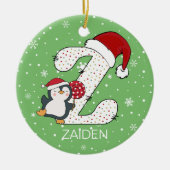 Kerstmis Alphabet Z Santa Hat Penguin Sneeuwvlok Keramisch Ornament (Voorkant)