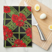 Kerstmis Amaryllis op Black Kitchen Towel Theedoek (Quarter Fold)