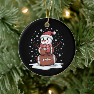 Kerstmis American Football Sneeuwman Xmas Sport Keramisch Ornament
