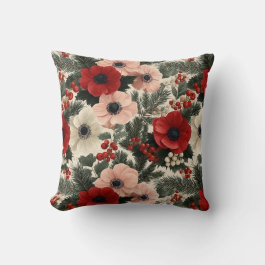 Kerstmis Anemone Bloemstuk Achtergrond Kussen (Voorkant)
