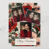 Kerstmis Anemoon Bloemige feestdagen 3 foto Feestdagenkaart (Voorkant / Achterkant)