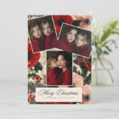 Kerstmis Anemoon Bloemige feestdagen 3 foto Feestdagenkaart (Staand voorkant)