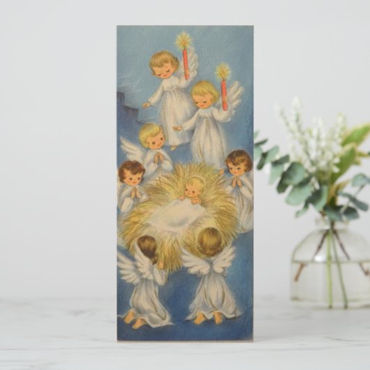 Kerstmis Angel Girls rond Baby Feestdagenkaart (Staand voorkant)