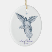 Kerstmis  Angel met Berichten op White Keramisch Ornament (Rechts)