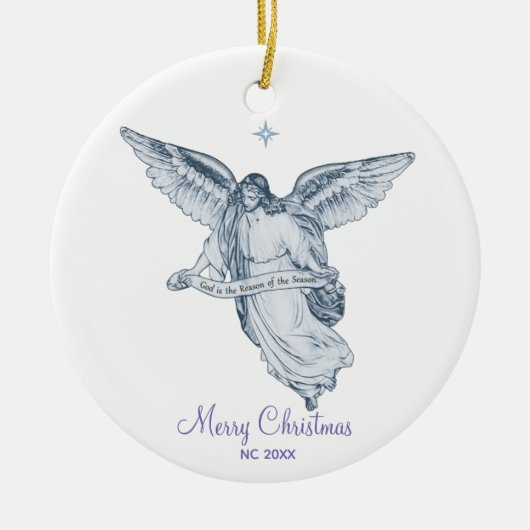 Kerstmis  Angel met Berichten op White Keramisch Ornament (Voorkant)