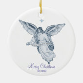 Kerstmis  Angel met Berichten op White Keramisch Ornament (Achterkant)