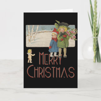 Kerstmis Antiek Kinderen Illustratie 1920 Feestdagen Kaart