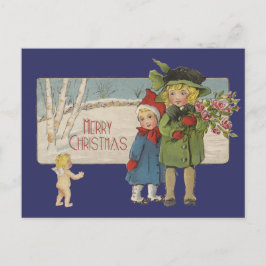 Kerstmis Antiek Kinderen Illustratie 1920 Feestdagenkaart