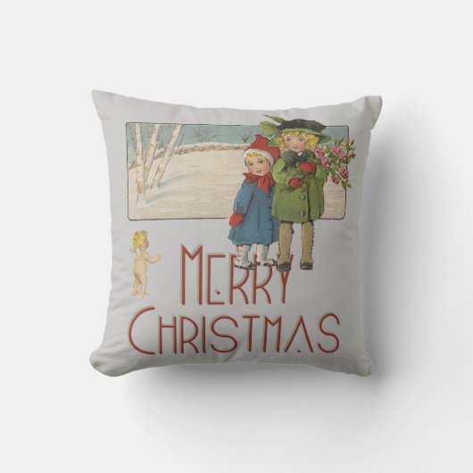 Kerstmis Antiek Kinderen Illustratie 1920 Kussen (Voorkant)