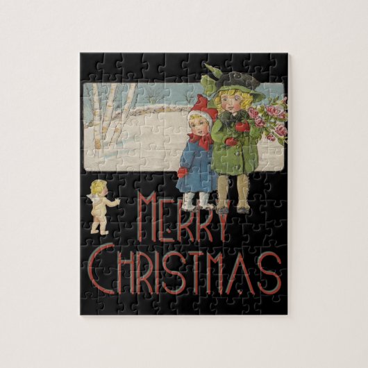 Kerstmis Antiek Kinderen Illustratie 1920 Legpuzzel (Verticaal)
