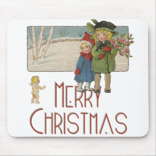Kerstmis Antiek Kinderen Illustratie 1920 Muismat
